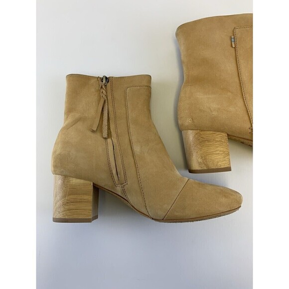 BOGO Toms Evie Honey Tan Nubuck Stack Heel Ankle Boot Side Zip 10012284 Women 7 - Picture 6 of 15
